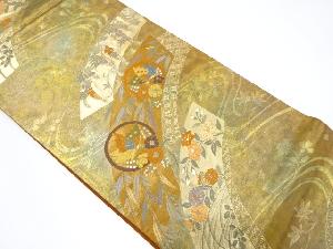 地紙に蝶・藤・枝梅模様織出し袋帯